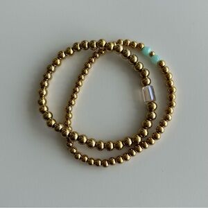 Stainless Steel Gold Bead Bracelets - Set of 2